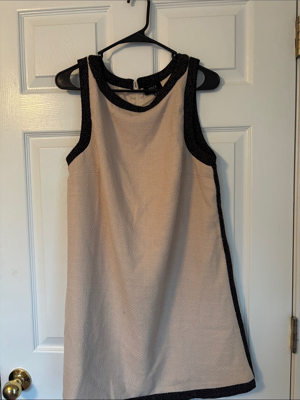 VICI Neutral Shift Dress with Black Contrast Trim